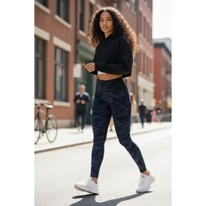 Spanx Look at Me Now Seamless Camo Leggings Navy Black Medium High Rise